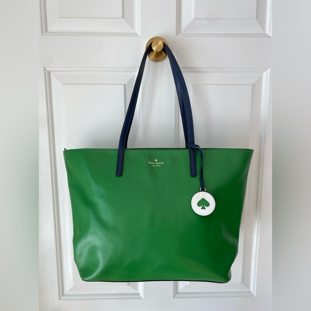Kate Spade New York Green Tanya Tote | Leather | Navy Straps